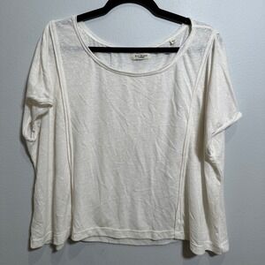 Max Studio London Top Cream Short Sleeve Round Neck Casual Blouse Size XL